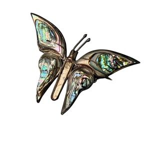 Vintage Taxco Mexico Sterling Silver Abalone Butterfly Brooch Pin 925 HM NM